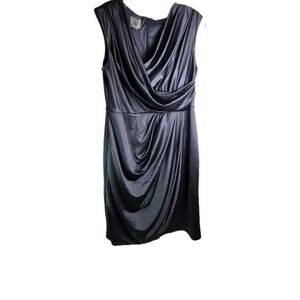Suzi Chin Maggy Women's 12 Silver Slate Dress Sleeveless Faux Wrap Knee Length